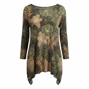 Ruby Rd. Olive Green and Tan Floral Tunic
